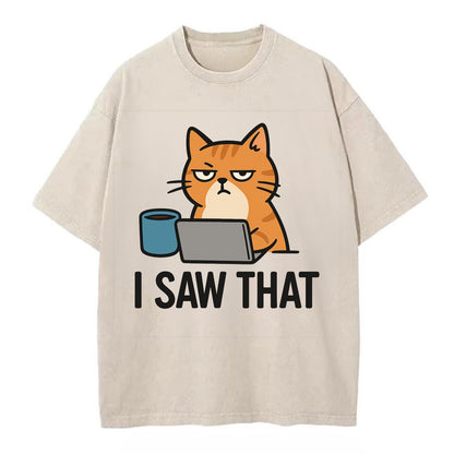 Cat with one eye open judging you - "I SAW THAT" - nothing escapes notice - Vintage T-shirt - Off White