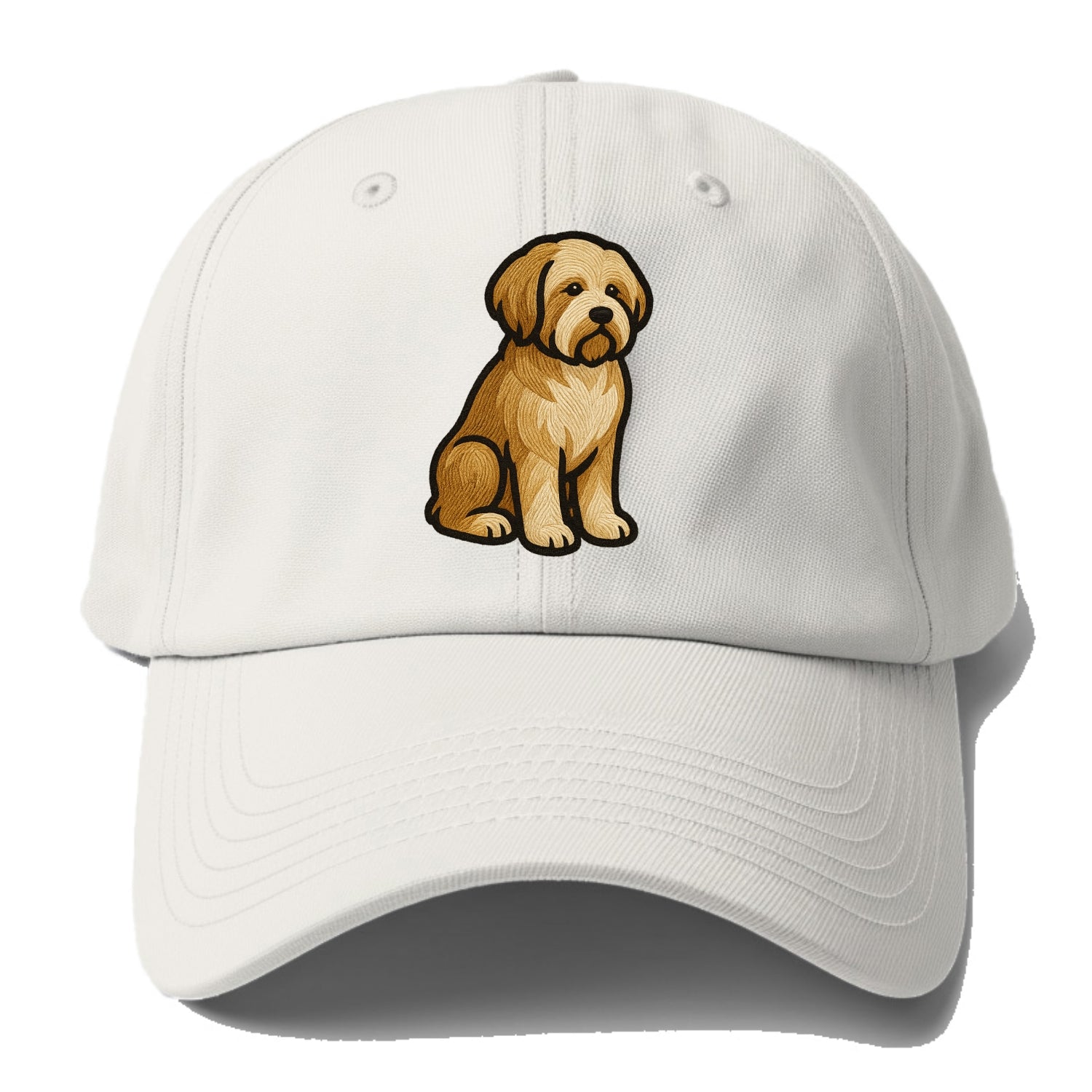 Tibetan Terrier - Gold and white embroidered sitting pose - Baseball Cap For Big Heads - Off White