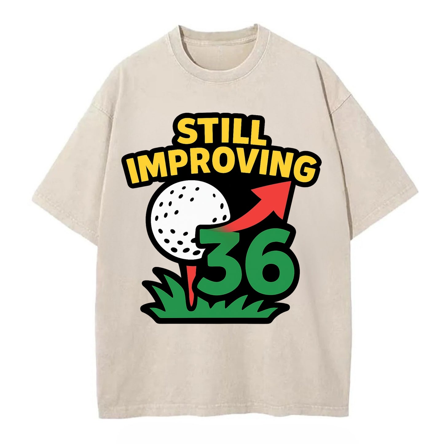 Handicap number getting higher with arrow - "Still Improving" - optimistic - Vintage T-shirt - Off White