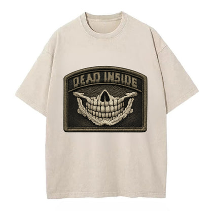 DEAD INSIDE SMILE - skeleton smile in white , dark humor - Vintage T-shirt - Off White