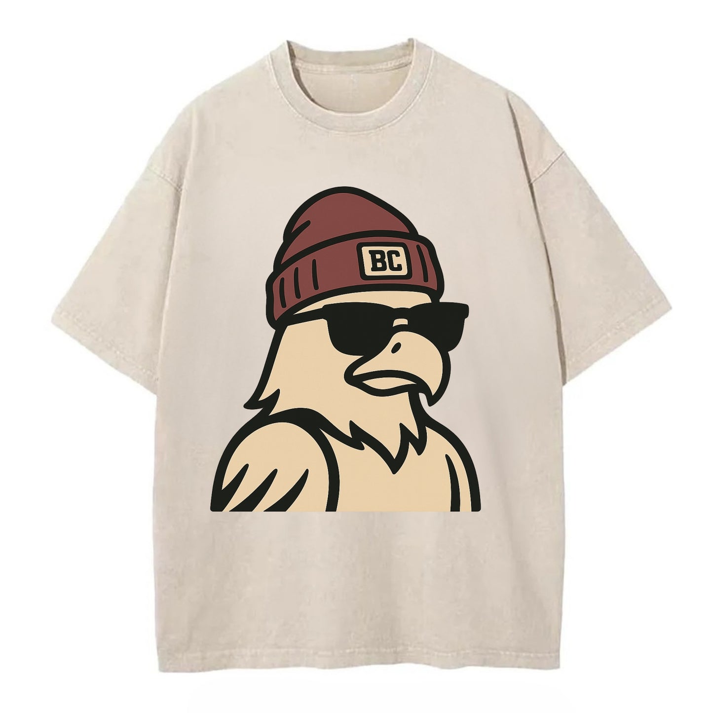 Chestnut Hill Eagle wearing Boston College beanie with BC patch - Vintage T-shirt - Off White