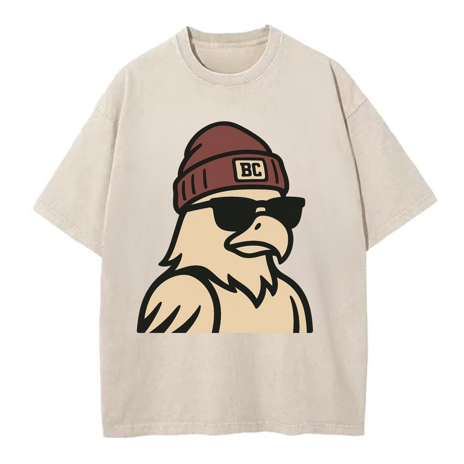 Chestnut Hill Eagle wearing Boston College beanie with BC patch - Vintage T-shirt - Off White