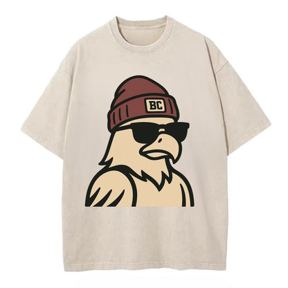 Chestnut Hill Eagle wearing Boston College beanie with BC patch - Vintage T-shirt - Off White