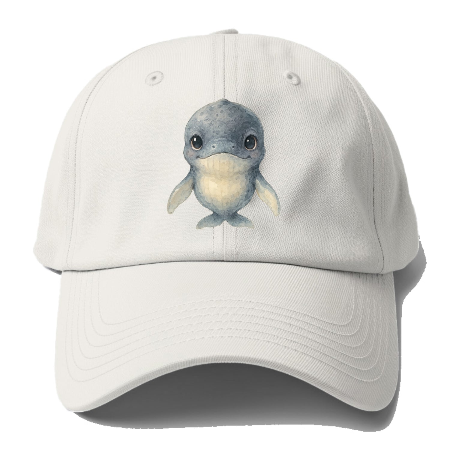 Baby Humpback Whale - dark gray with white flippers, large gentle eyes, - Baseball Cap - Off White