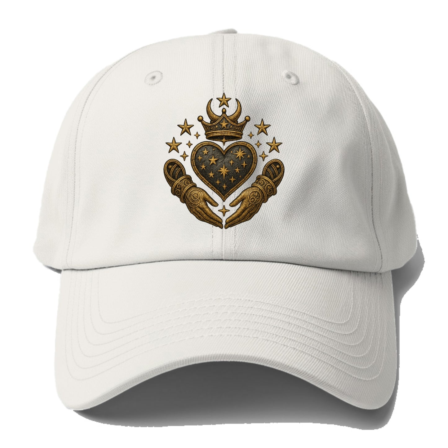 Weathered antique brass crown above a hammered gunmetal heart framed - Baseball Cap For Big Heads - Off White