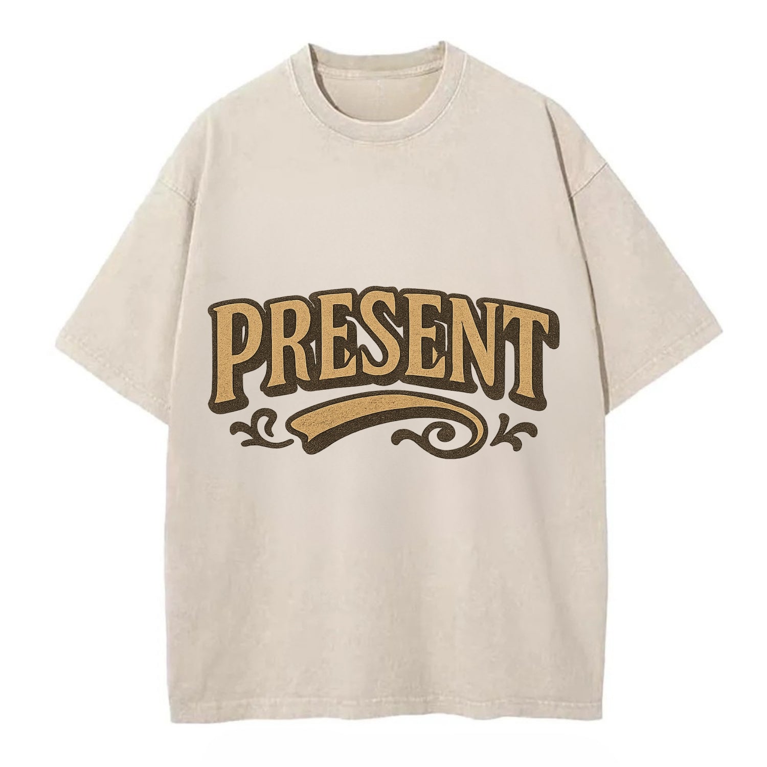 Bold typography design - "PRESENT" - living in the now - Vintage T-shirt - Off White
