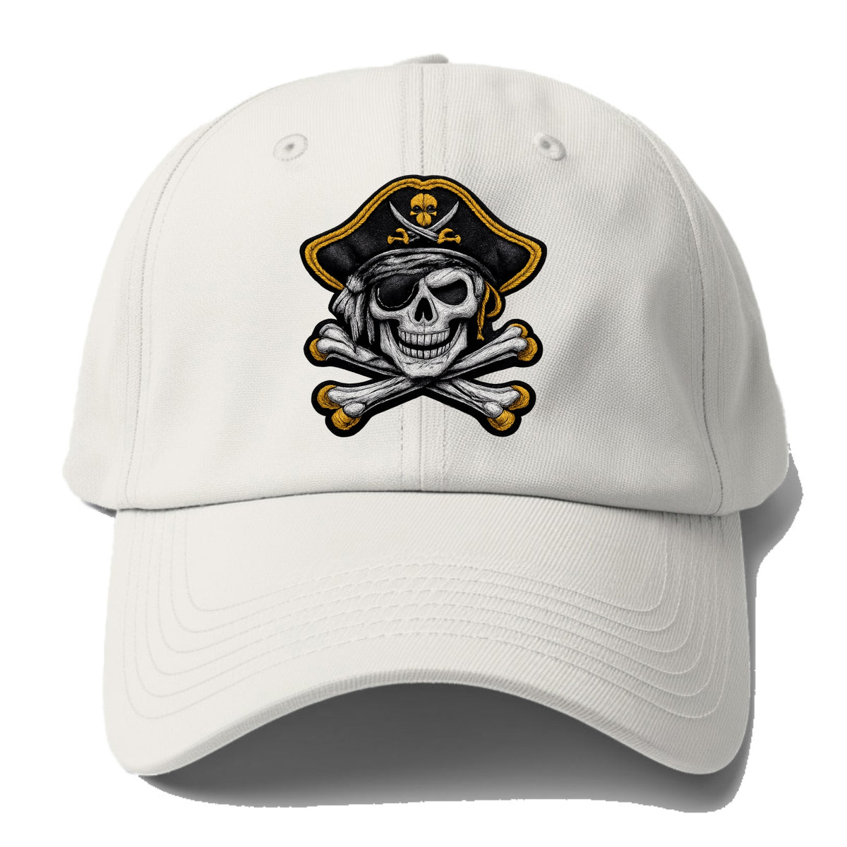 PIRATE SKULL - Jolly Roger skull in black and white , pirate - Baseball Cap For Big Heads - Off White