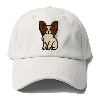 Papillon - White with brown ears sitting Baseball Cap - Off White