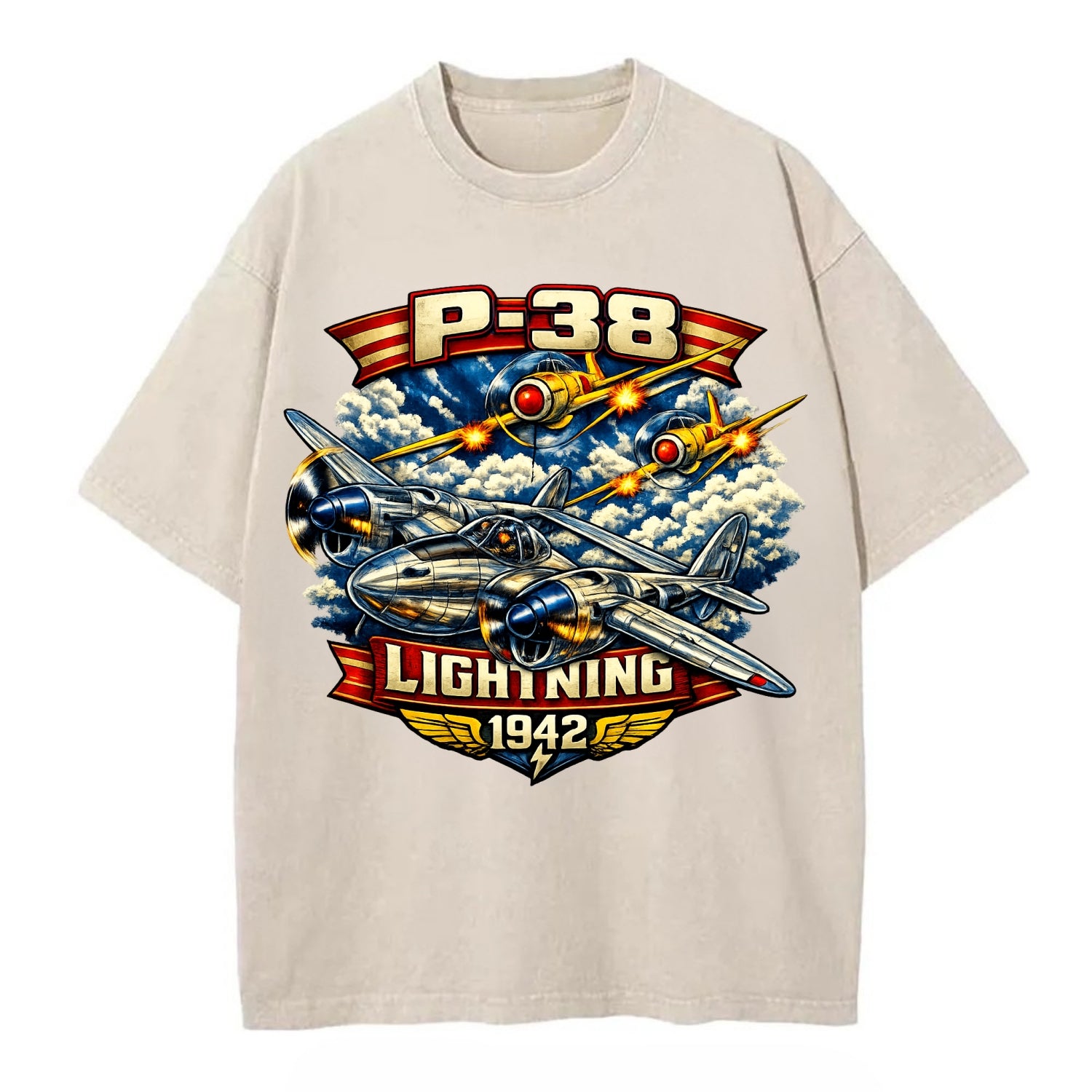 P 38 Lightning - Vintage T-shirt - Off White