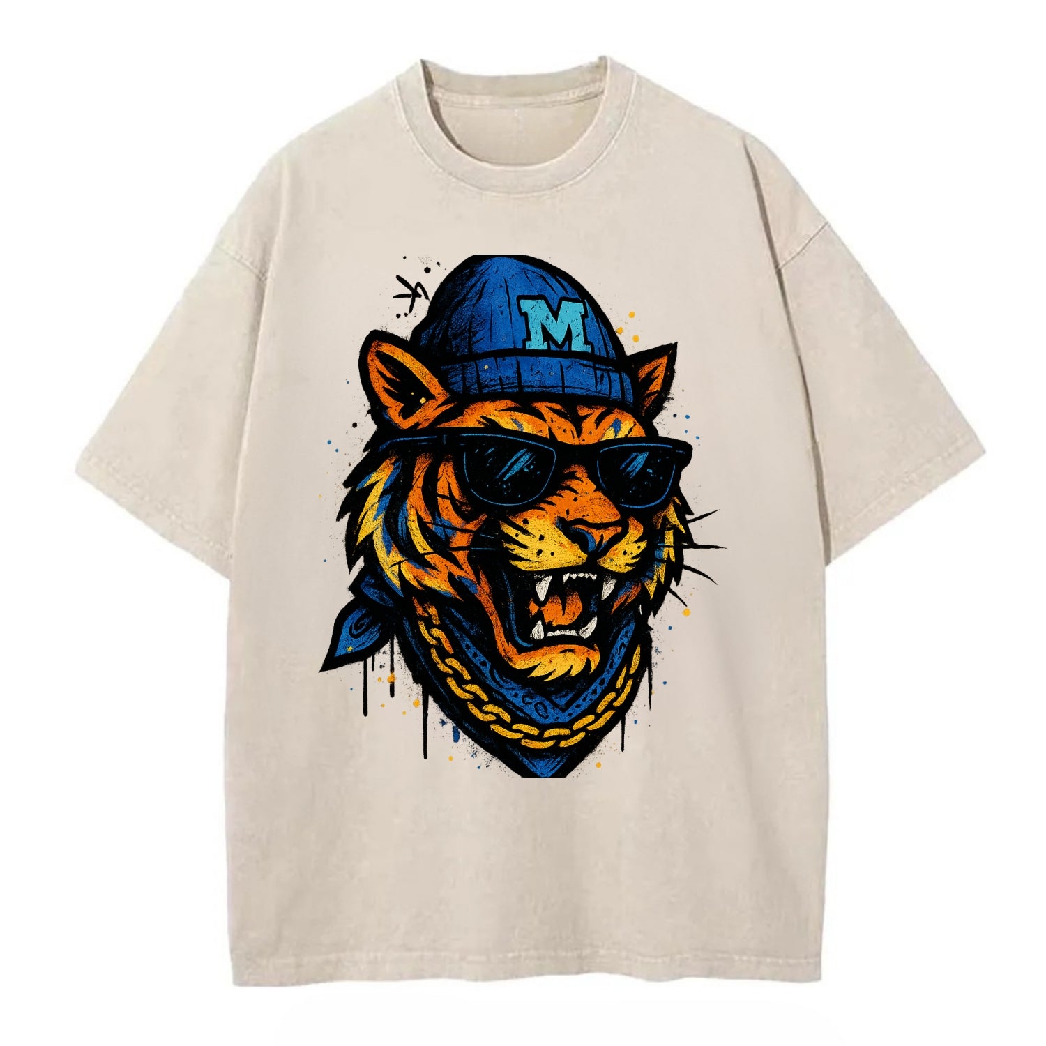 Memphis Tiger wearing Memphis beanie with M patch - Vintage T-shirt - Off White