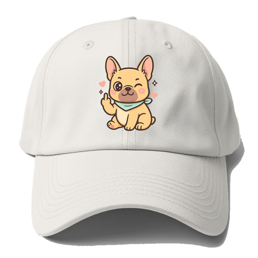 French Bulldog sitting with bat ears up, strong paw with sass - Baseball Cap For Big Heads - Off White