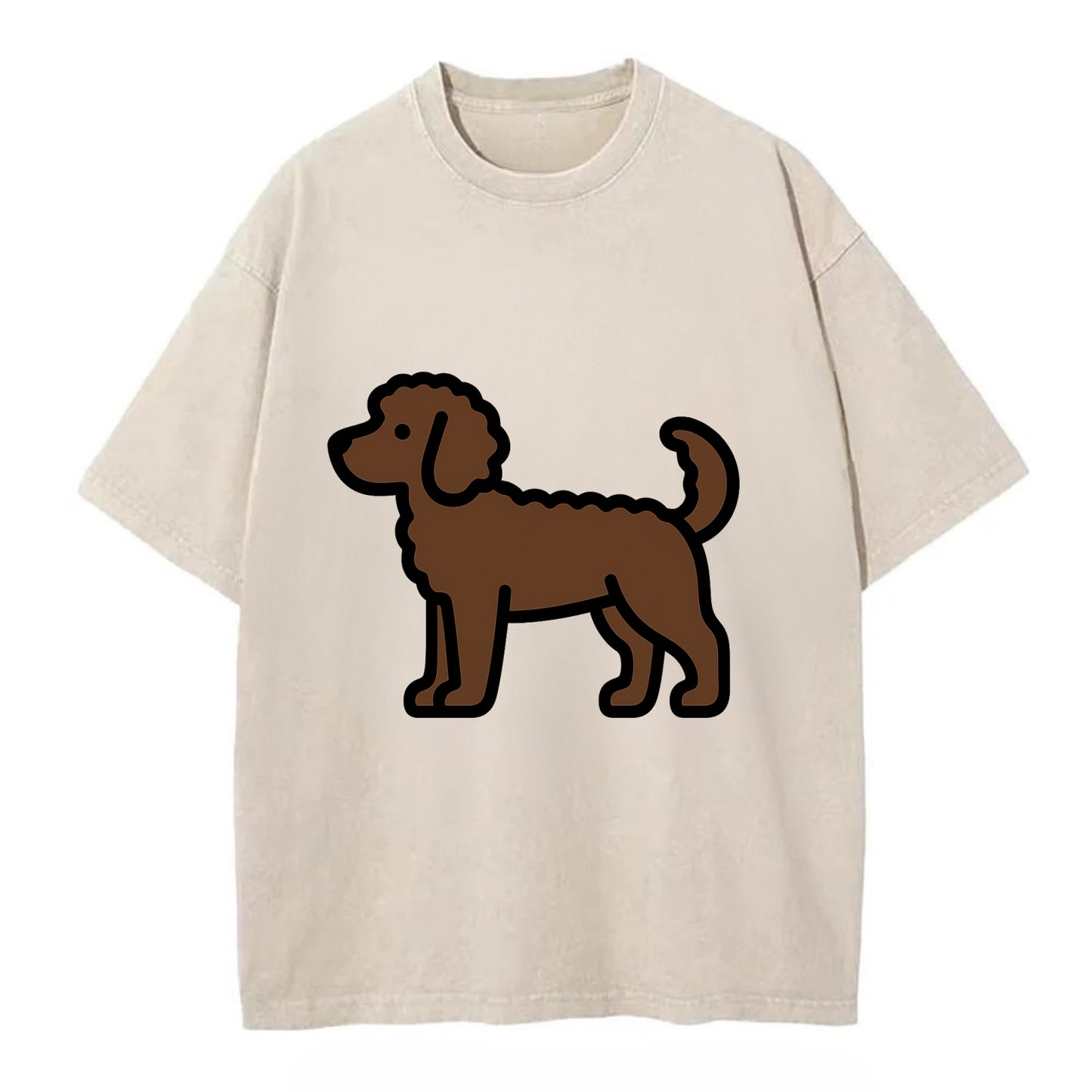 Labradoodle - Chocolate curly flat side profile - Vintage T-shirt - Off White
