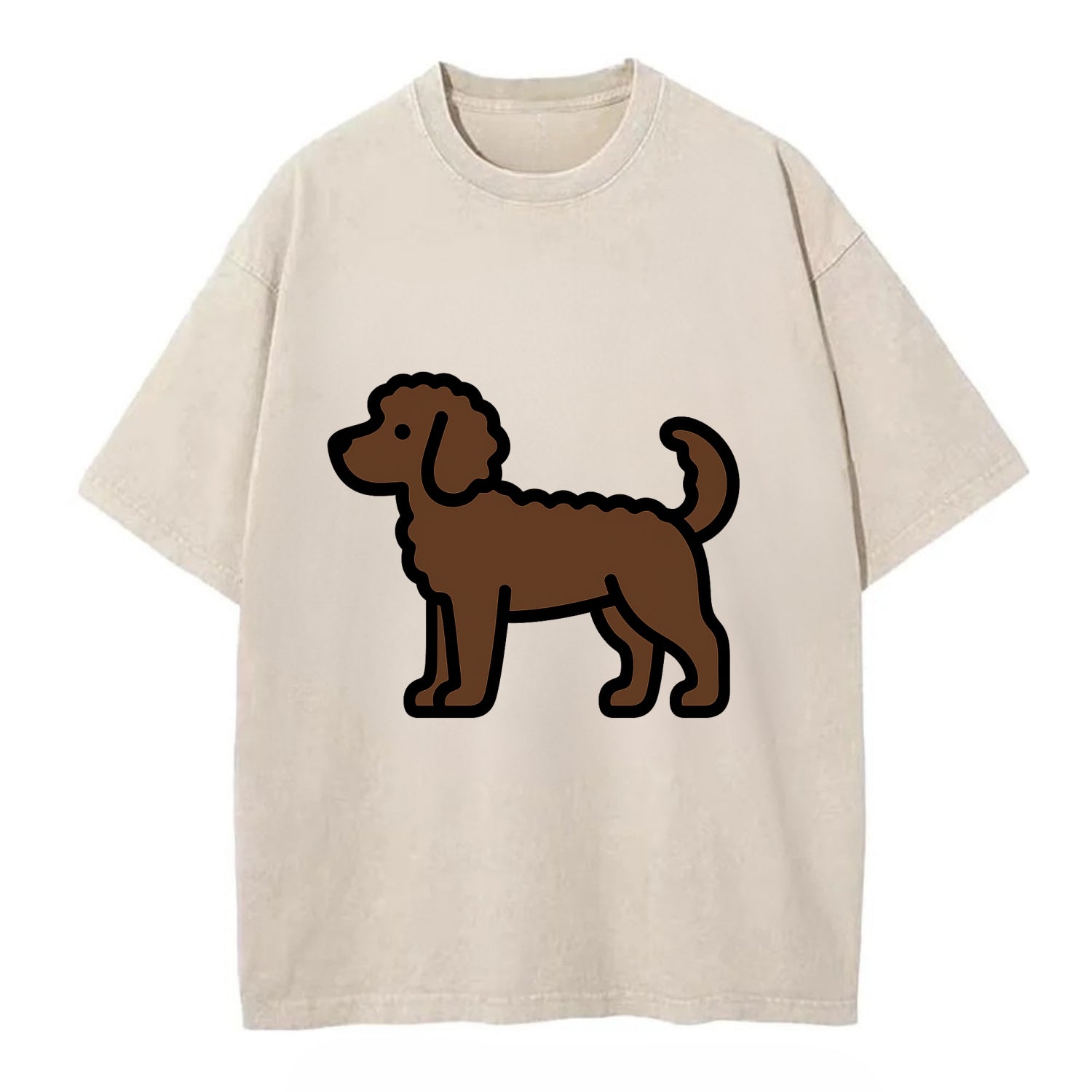 Labradoodle - Chocolate curly flat side profile - Vintage T-shirt - Off White