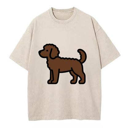 Labradoodle - Chocolate curly flat side profile - Vintage T-shirt - Off White