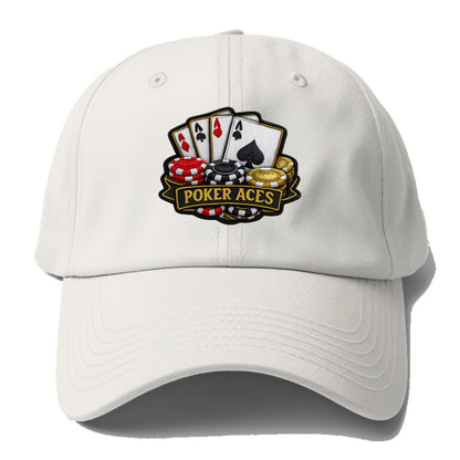 Embroidered patch design - POKER ACES - four aces with chips in red, black and gold - Baseball Cap - Off White