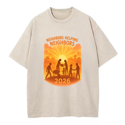 Local communities thriving with shared resources - "Neighbors Helping Neighbors" - Vintage T-shirt - Off White