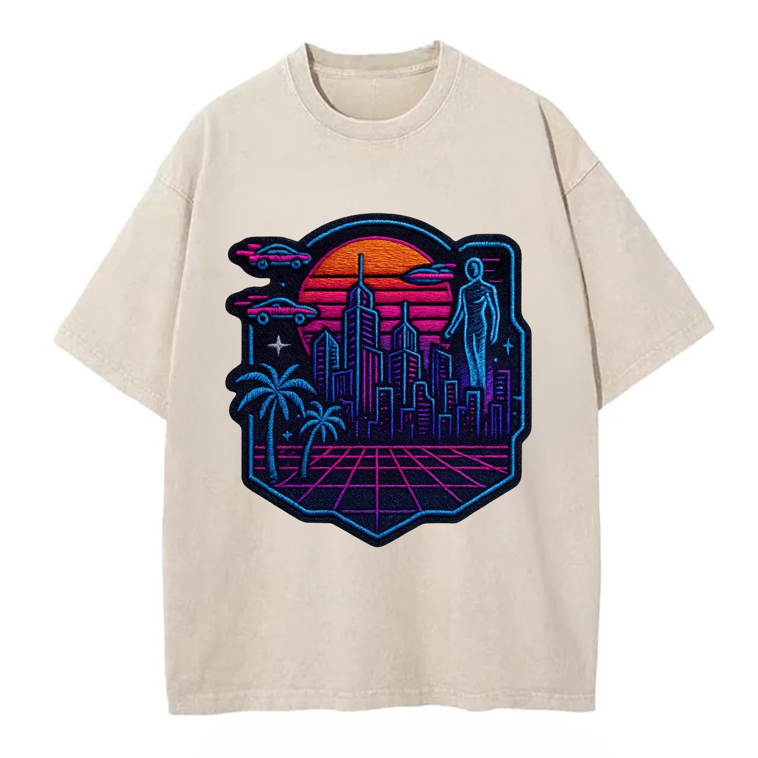 Cyberpunk City - Vintage T-shirt - Off White