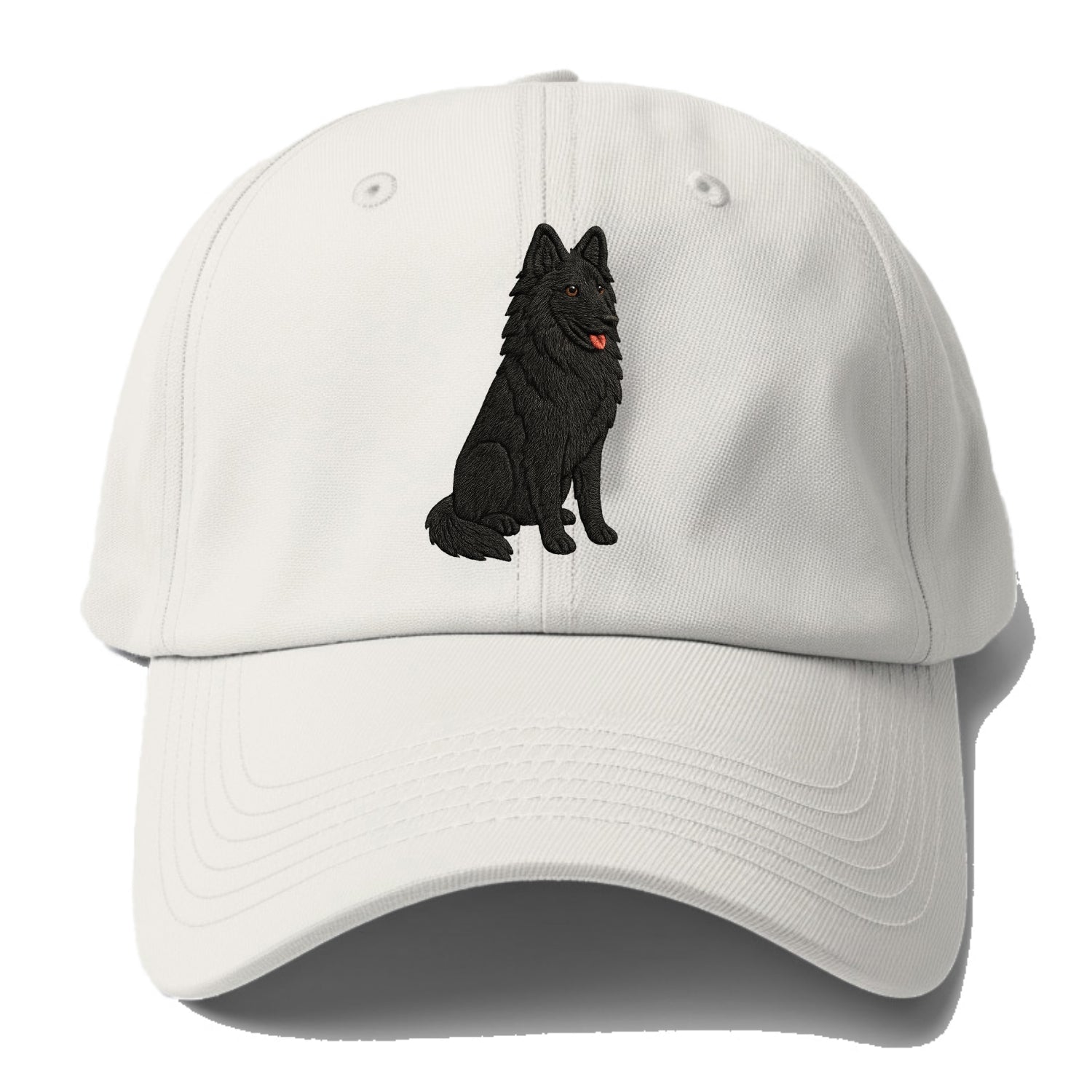 Belgian Sheepdog - Black long-haired embroidered pose - Baseball Cap For Big Heads - Off White