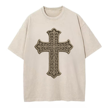 Filigree Cross  - Vintage T-shirt - Off White