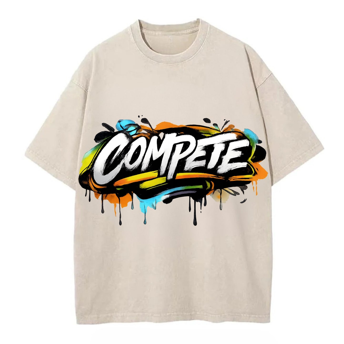 Bold typography design - "COMPETE" - competitive spirit, love the game - Vintage T-shirt - Off White