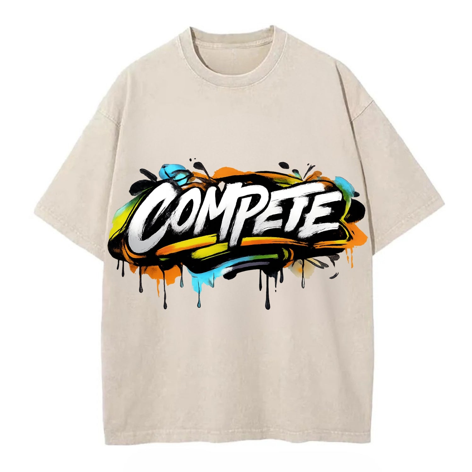 Bold typography design - "COMPETE" - competitive spirit, love the game - Vintage T-shirt - Off White