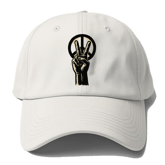 Peace sign hand gesture - anti-war movement ink brushstrokes - Baseball Cap - Off White