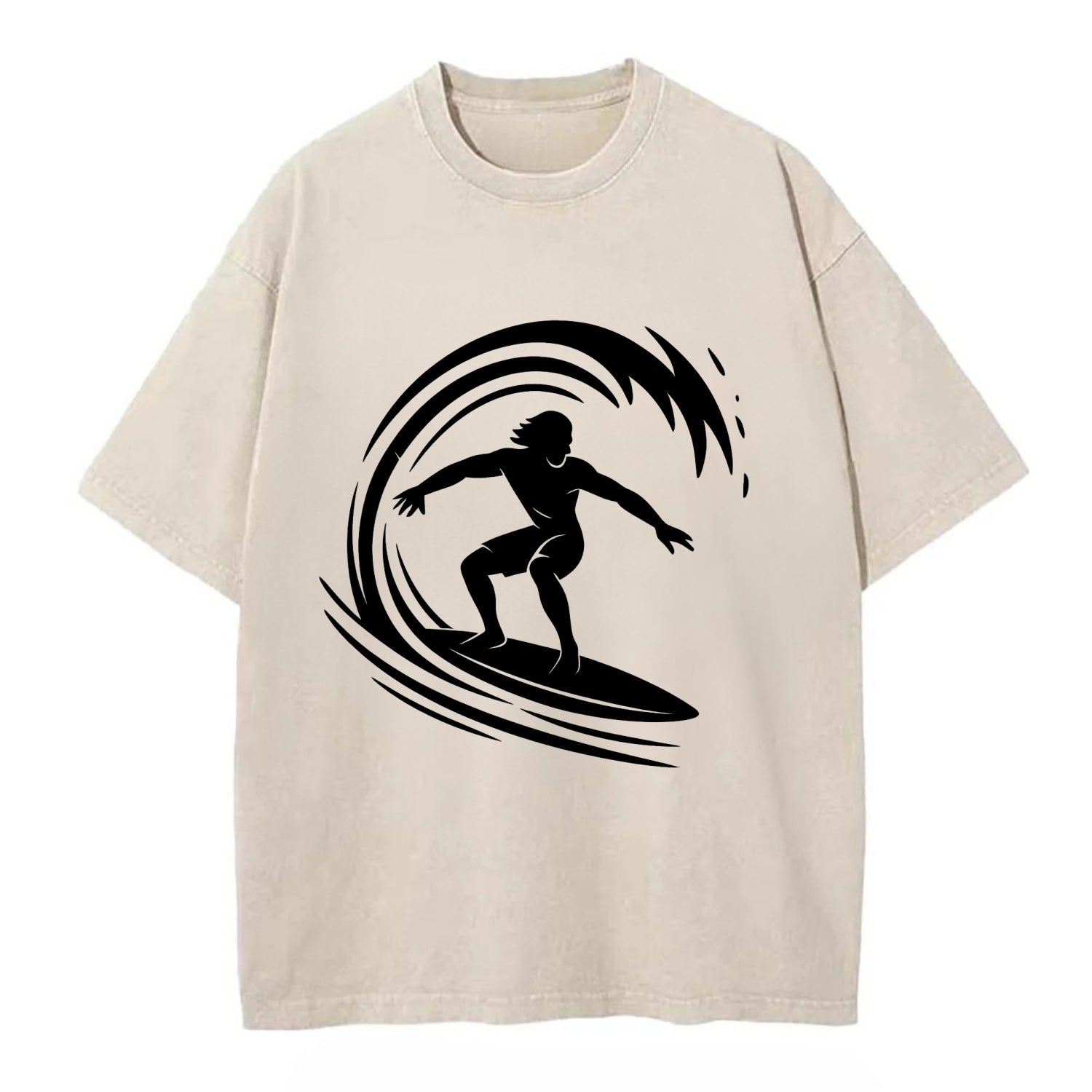 Hawaiian surfer riding big wave - Vintage T-shirt - Off White