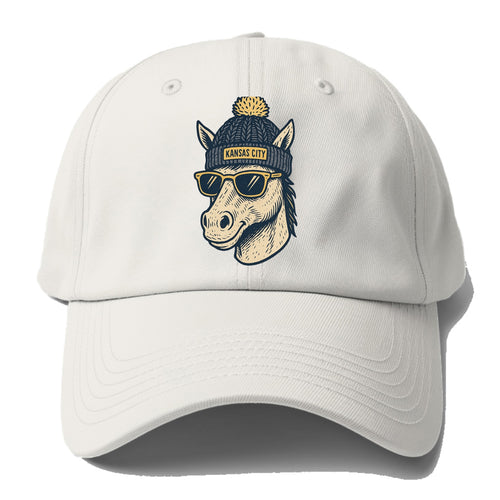 Missouri Mule wearing Kansas City beanie with pom pom and wayfarer - Baseball Cap For Big Heads
