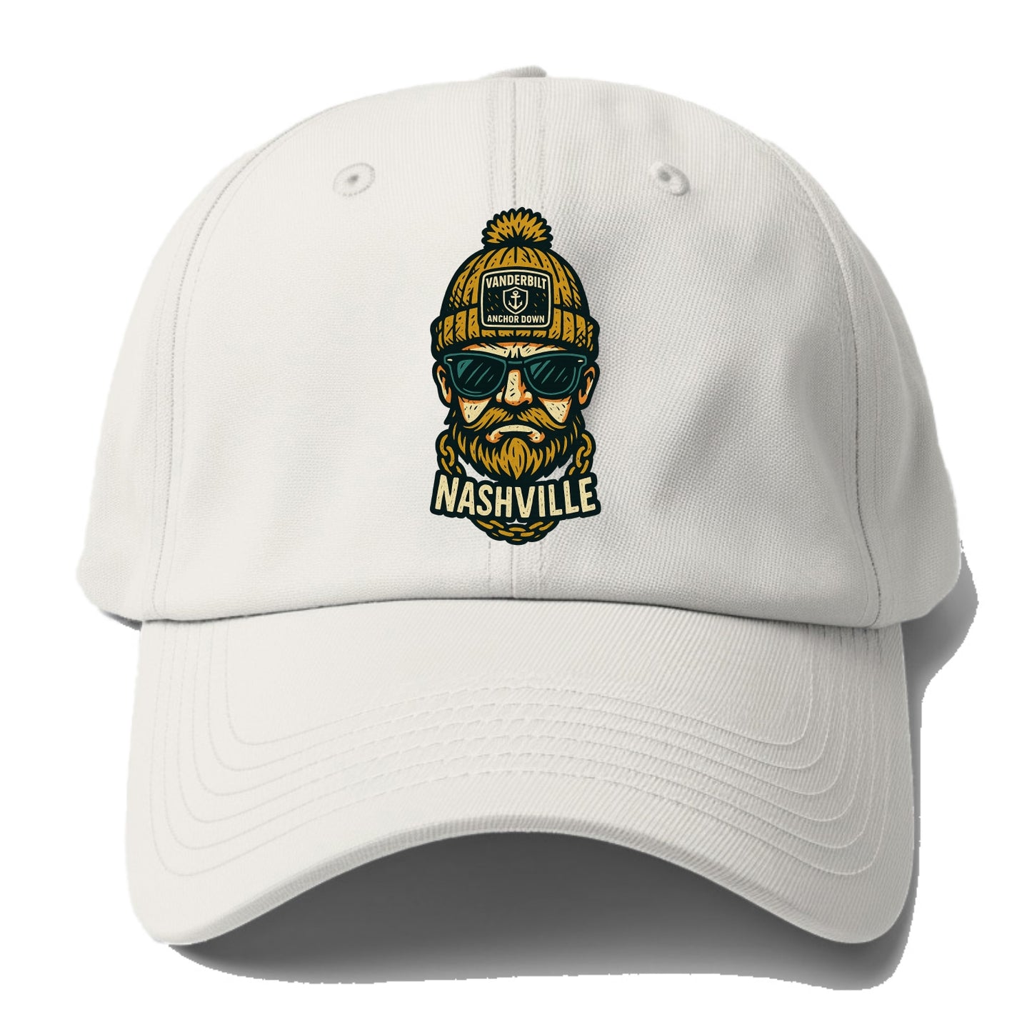 Nashville Commodore wearing Vanderbilt beanie with anchor patch - Baseball Cap For Big Heads - Off White