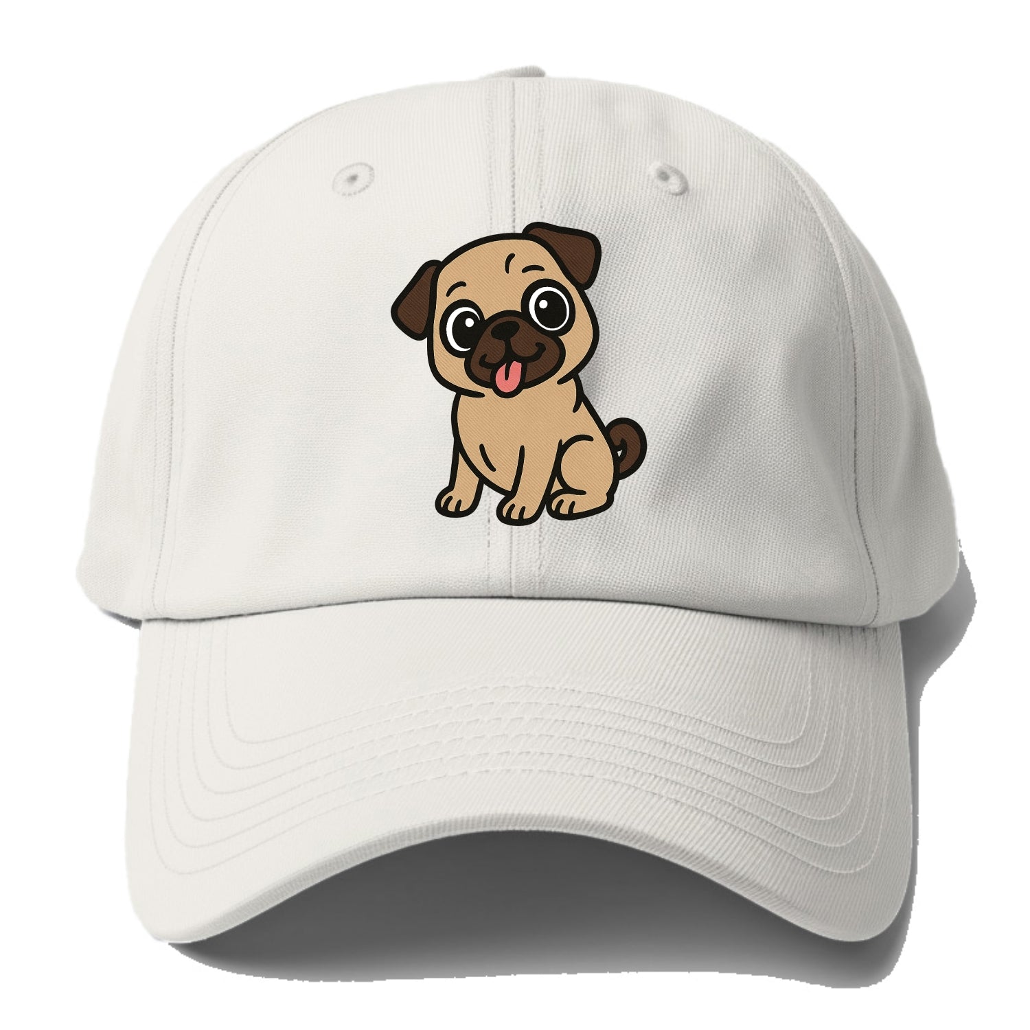 Pug - Tilted head with tongue out - Baseball Cap For Big Heads - Off White