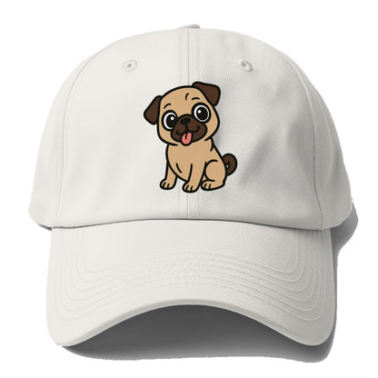 Pug - Tilted head with tongue out - Baseball Cap For Big Heads - Off White
