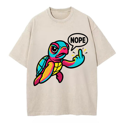 baby sea turtle swimming gracefully, one flipper extended sassily - Vintage T-shirt - Off White