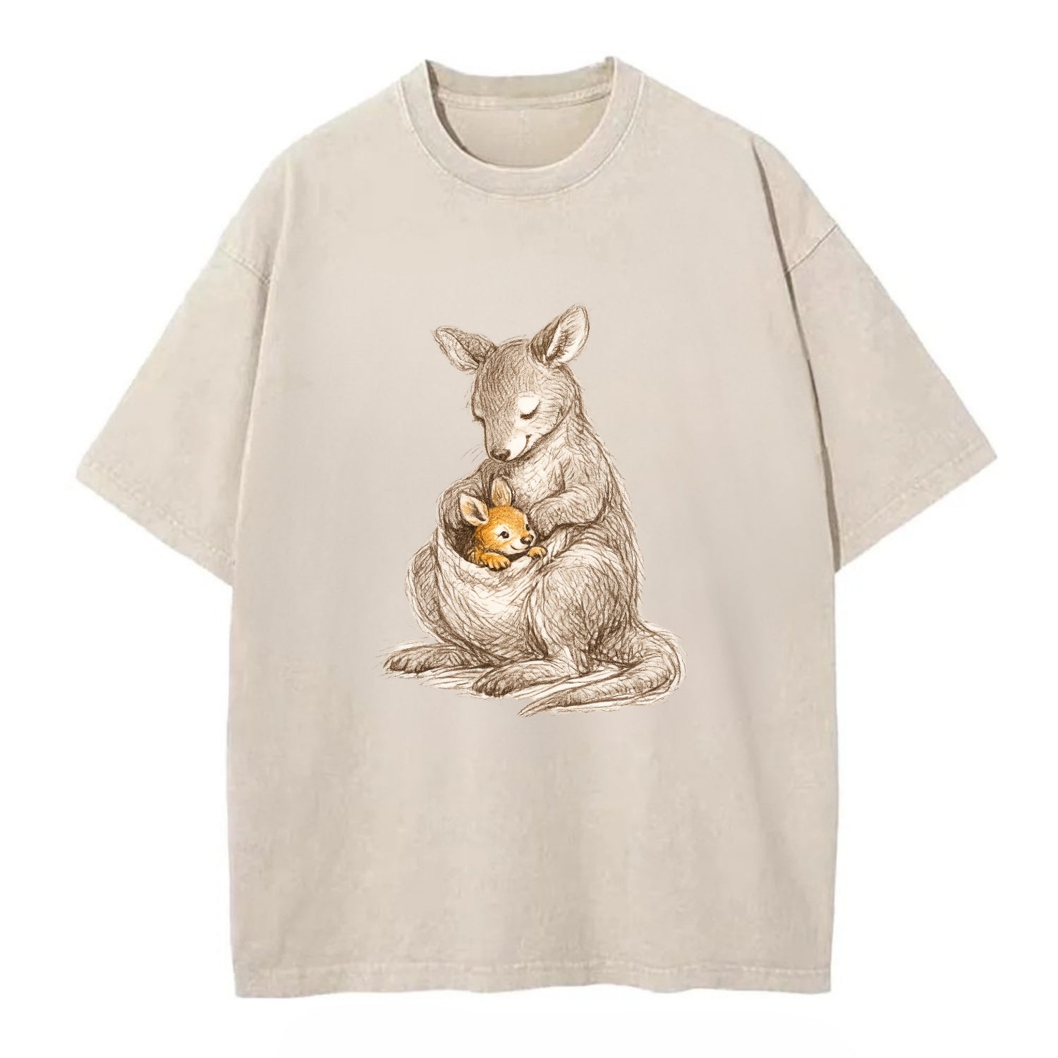 MOTHER'S POUCH | Kangaroo maternal embrace | Joey safe inside | Protective love | - Vintage T-shirt - Off White