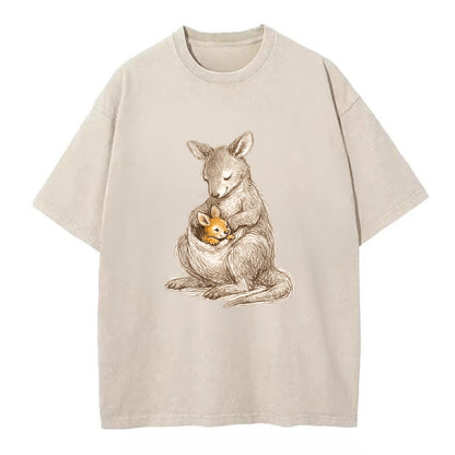 MOTHER'S POUCH | Kangaroo maternal embrace | Joey safe inside | Protective love | - Vintage T-shirt - Off White