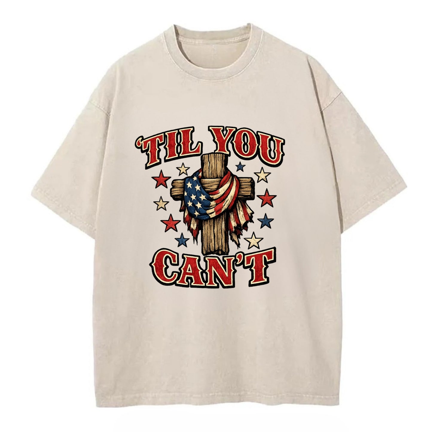 Til You Cant - Flag Cross - Vintage T-shirt - Off White