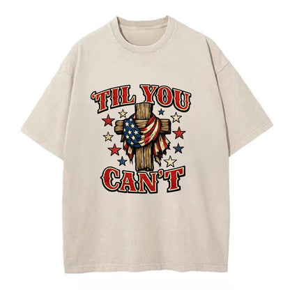 Til You Cant - Flag Cross - Vintage T-shirt - Off White