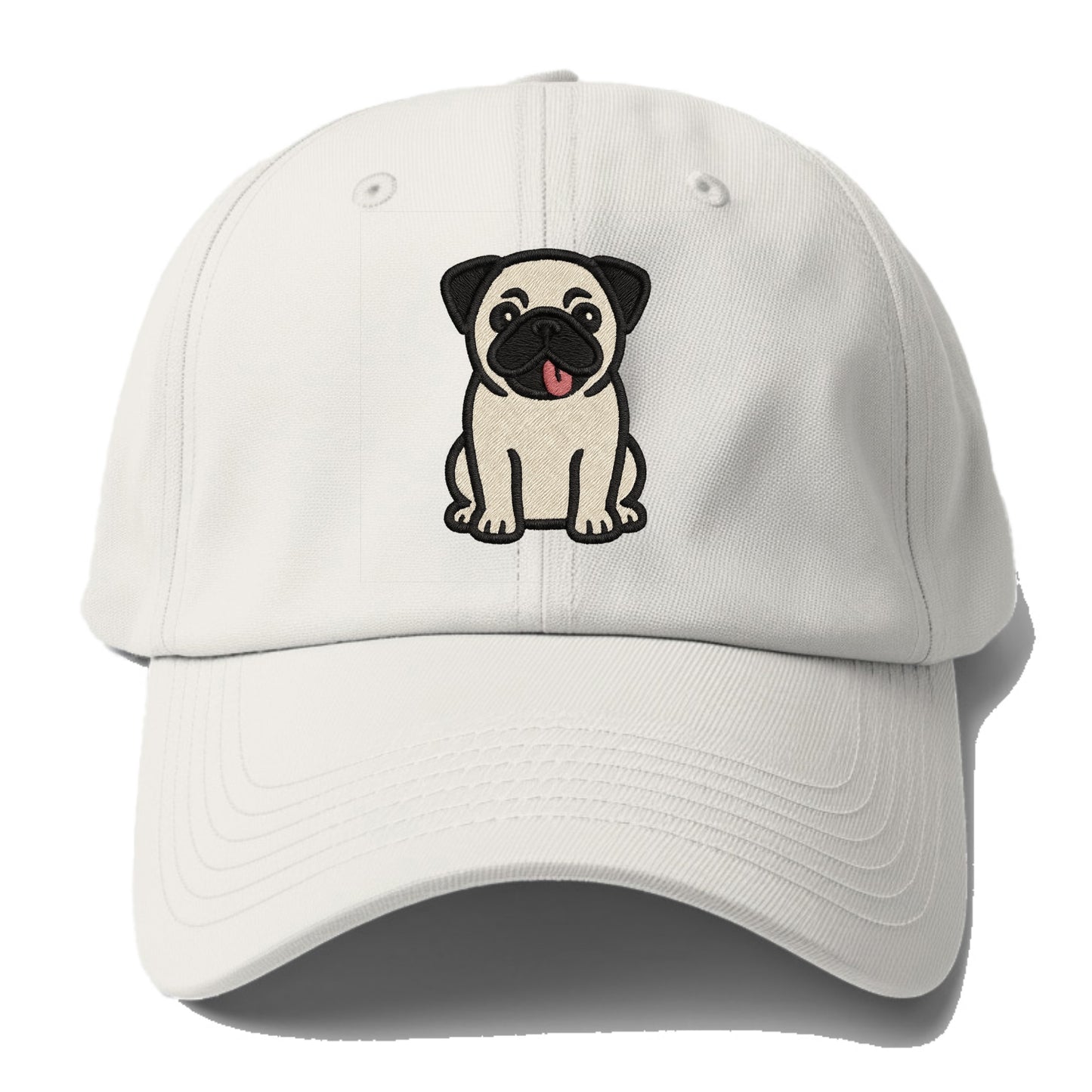 Pug - Tilted head with tongue out - Baseball Cap - Off White