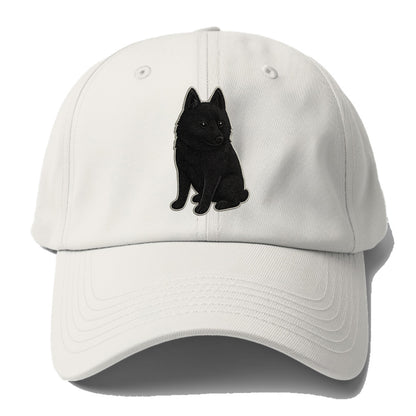 Schipperke - Solid black small embroidered sitting pose - Baseball Cap For Big Heads - Off White