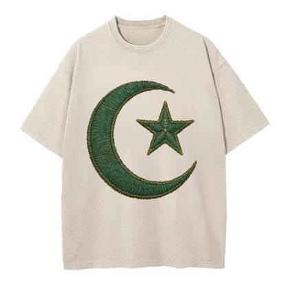 Crescent Moon and Star - Vintage T-shirt - Off White