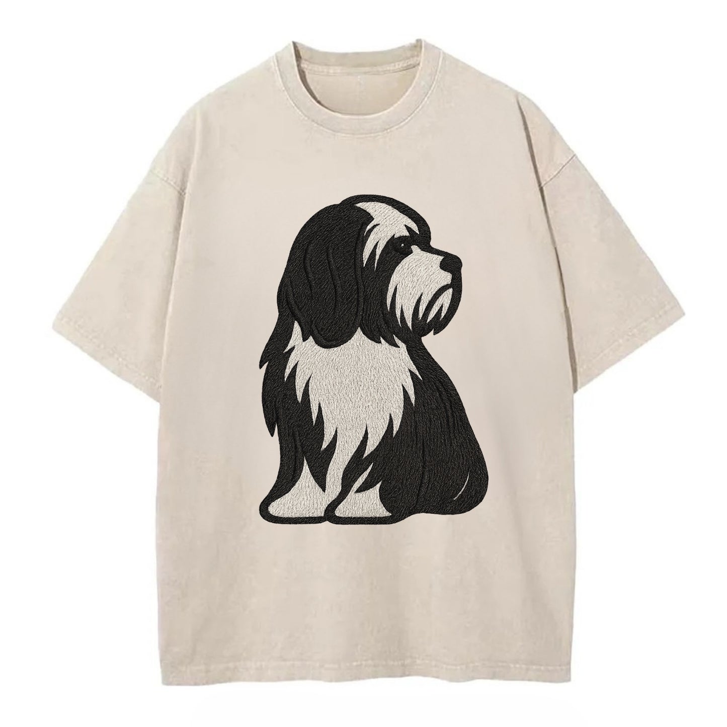 Tibetan Terrier - Black and white long c - Vintage T-shirt - Off White