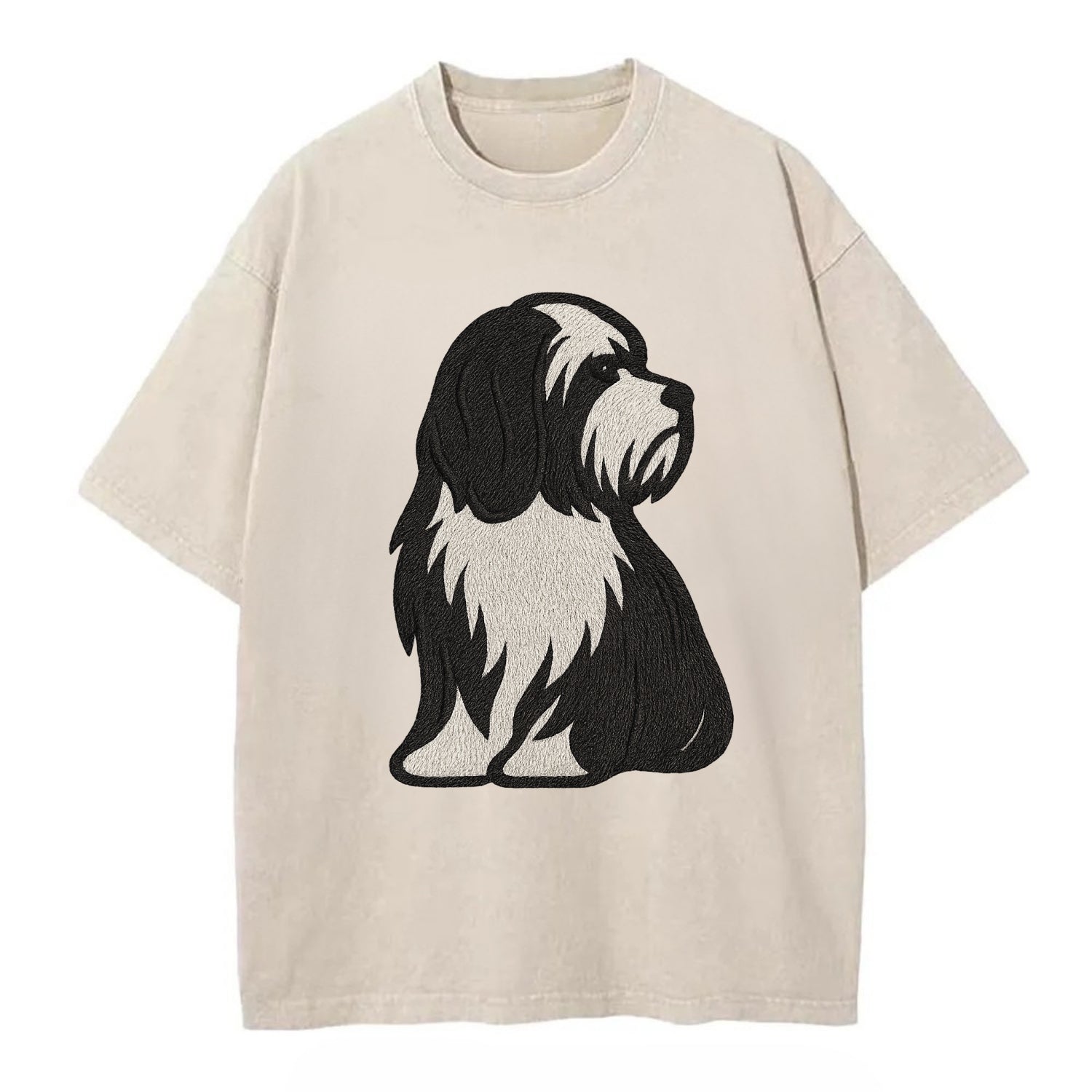 Tibetan Terrier - Black and white long c - Vintage T-shirt - Off White