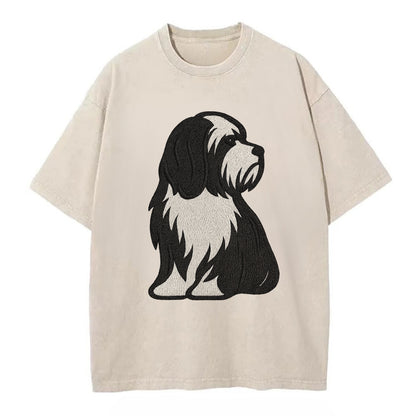 Tibetan Terrier - Black and white long c - Vintage T-shirt - Off White