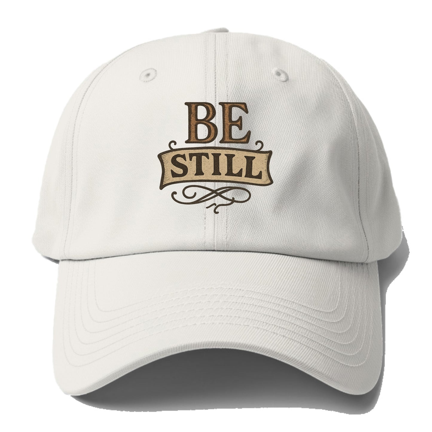 Bold typography design - "BE STILL" - quiet mind, meditation, inner - Baseball Cap For Big Heads - Off White