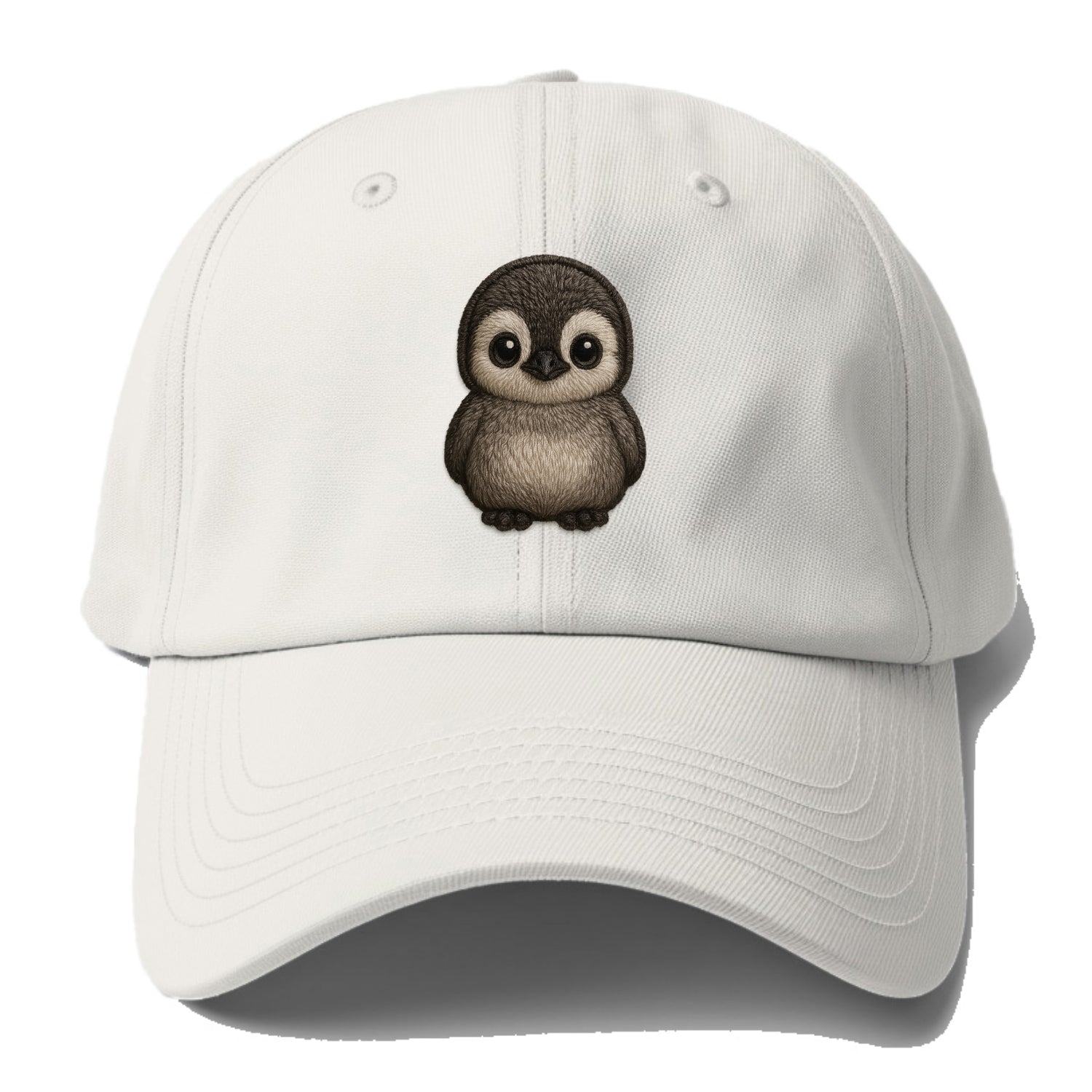 Baby Penguin Chick - gray fluffy, white face, round body, front-facing, tuxedo baby - Baseball Cap - Off White