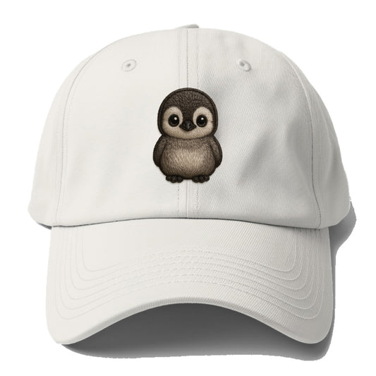 Baby Penguin Chick - gray fluffy, white face, round body, front-facing, tuxedo baby - Baseball Cap - Off White