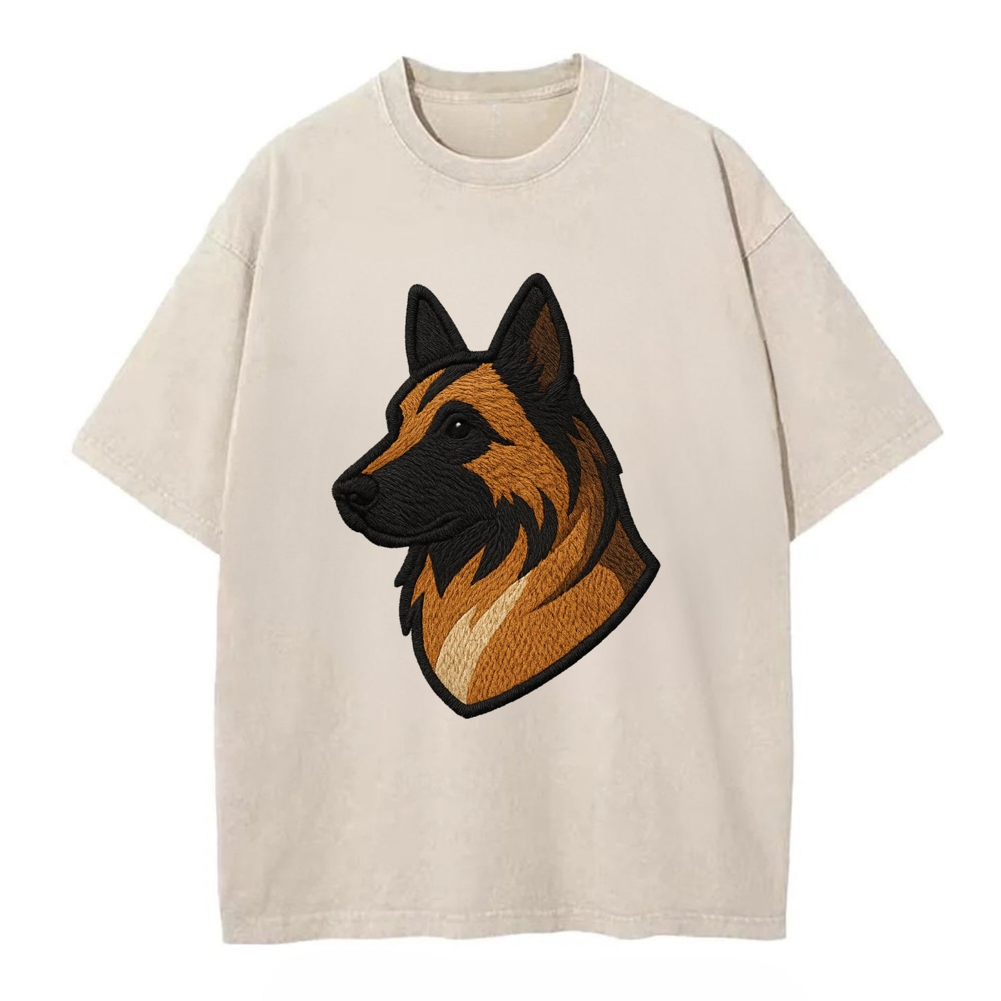 Belgian Tervuren - Fawn with black overlay embroidered design - Vintage T-shirt - Off White