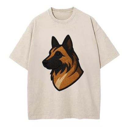 Belgian Tervuren - Fawn with black overlay embroidered design - Vintage T-shirt - Off White