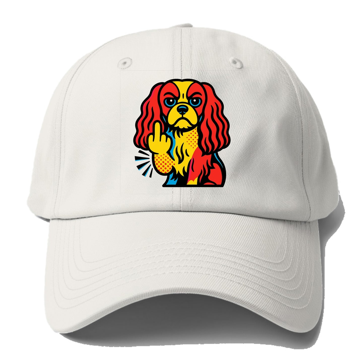 Cavalier King Charles Spaniel with long ears, regal paw giving finger - Baseball Cap For Big Heads - Off White