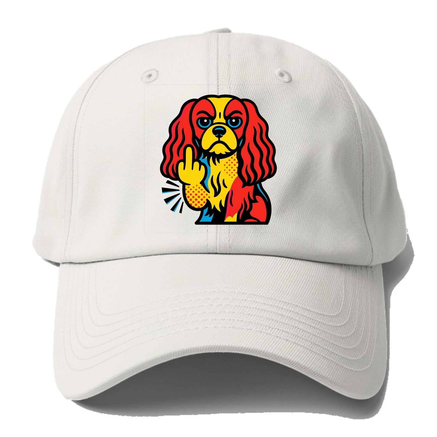 Cavalier King Charles Spaniel with long ears, regal paw giving finger - Baseball Cap For Big Heads - Off White