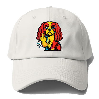 Cavalier King Charles Spaniel with long ears, regal paw giving finger - Baseball Cap For Big Heads - Off White